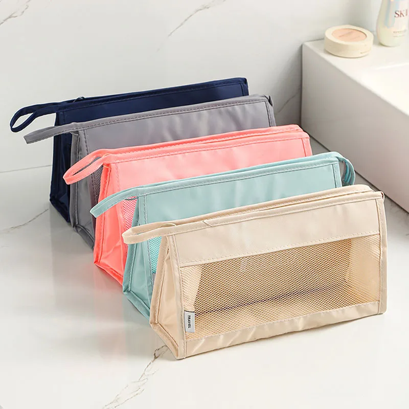 Women's Lightweight Breathable Mesh Travel Cosmetic Bag Portable Clear View Toiletry Storage Handbag for Makeup Skincare