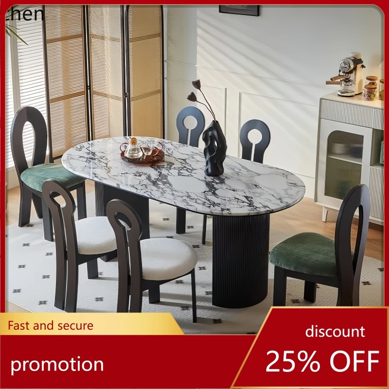 

HT marble dining table and chair combination home restaurant solid wood dining table