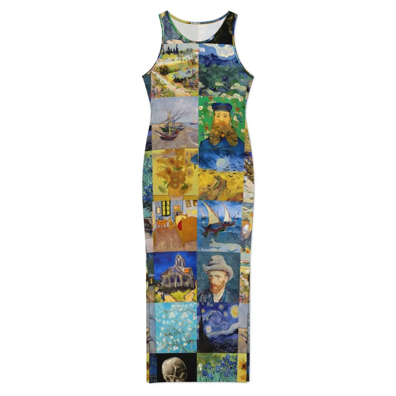 Vincent Van Gogh Dress Sleeveless Mosaic Patchwork Streetwear Maxi Dresses Pretty Bodycon Dress Women Custom Oversize Vestidos