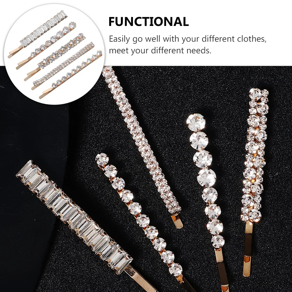 

5Pcs Rhinestones Hairpin Crystal Hair Clips Exquisite Lightweight Barrette for Wedding Banquet Hair Accessories Elegant Design