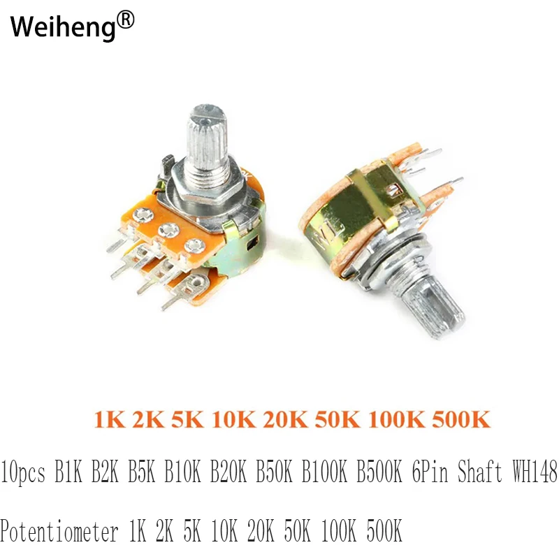 

10pcs B1K B2K B5K B10K B20K B50K B100K B500K 6Pin Shaft WH148 Potentiometer 1K 2K 5K 10K 20K 50K 100K 500K