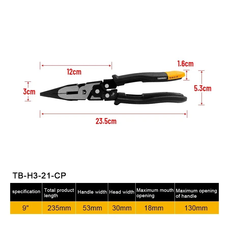 TOUGHBUILT  9'' Labor-saving Sharp-nosed Pliers with Reset Spring Pointed Nose Pliers Long Nose Pliers Hand Tools TB-H3-21-CP