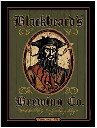 Blackbeards Brewing Metal Sign: Pirate Decor Wall Accent-aluminum