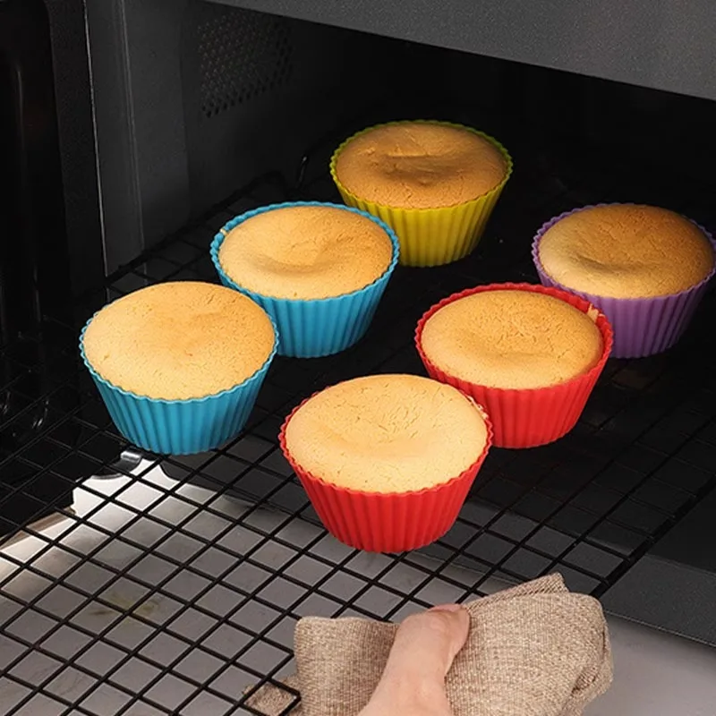 12Pcs Silicone Muffin Cupcake Mold Round Tart Top Pudding Cup Steamed Cake Mold image 5