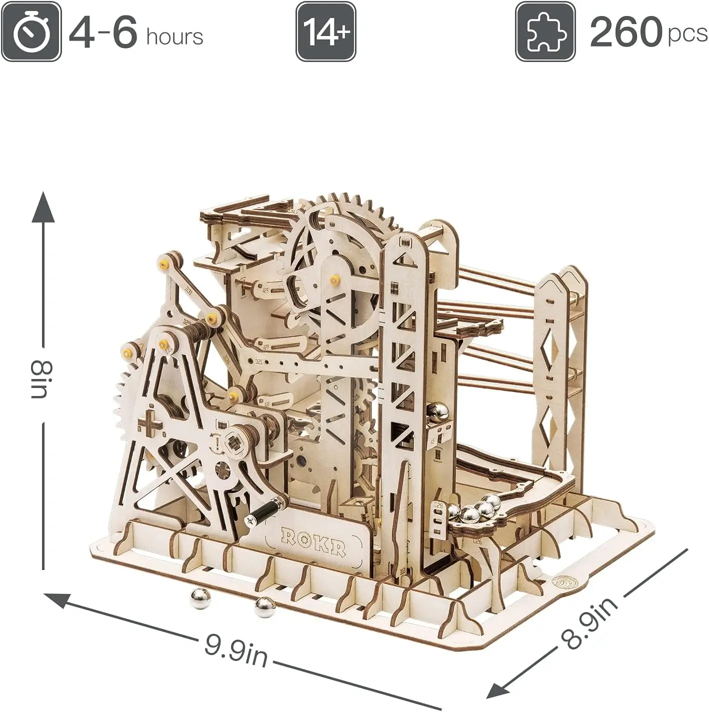 Robotime Rokr Marble Run Set 3D Wooden Puzzles Mechanical Model Kit Coaster Watermill Marble Channel Marble Fortress For Adult