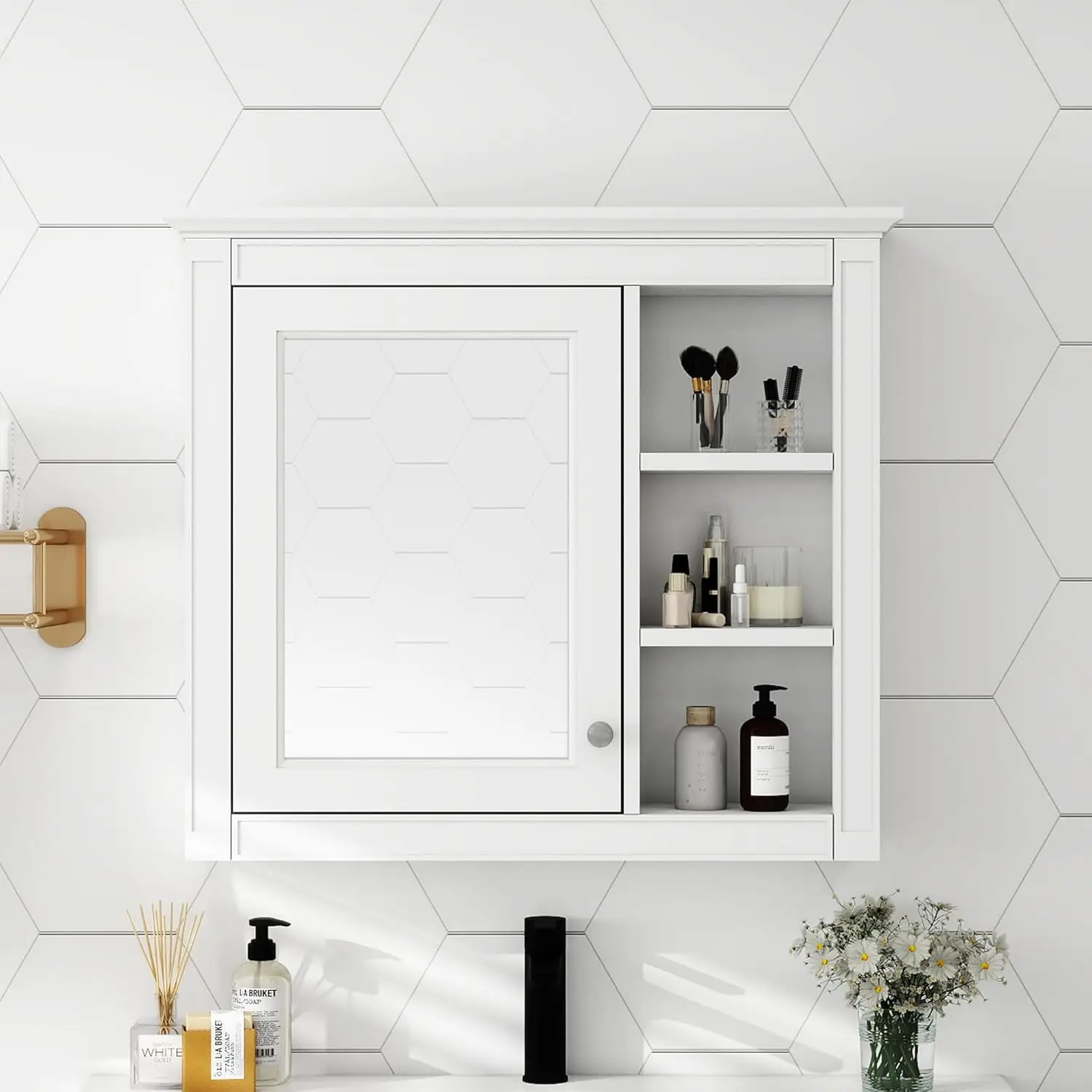

Wall Mounted Medicine Cabinet with Mirror & 3 Adjustable Shelves, Over Toilet Storage, Customized