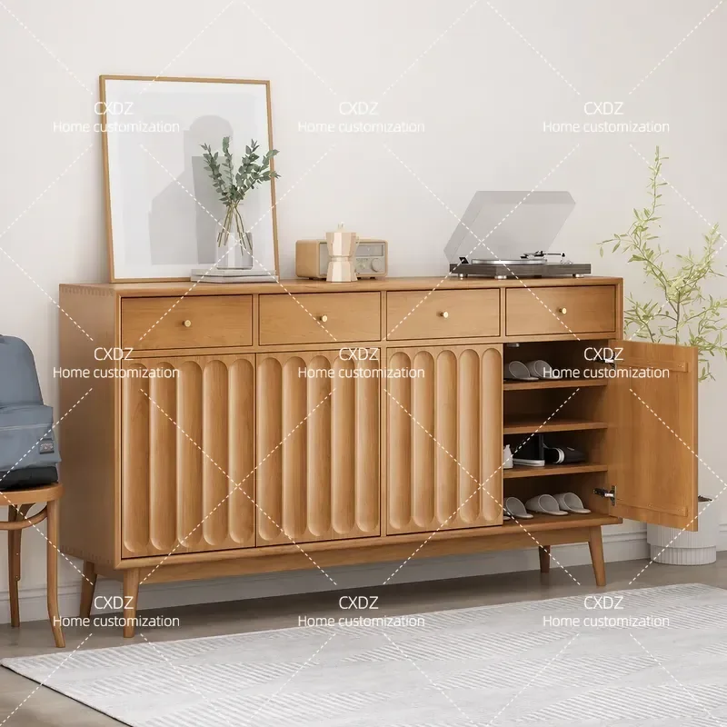 Solid wood shoe cabinet, household entrance hall, entrance cabinet, large-capacity cherry living room, balcony, multi-layer