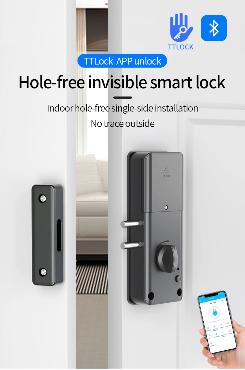 TTLOCK Punch-free Smart Invisible Lock Keyless IC Card Lock Supports Blue-tooth Remote Control No-drill Hole Wooden Door Mortise
