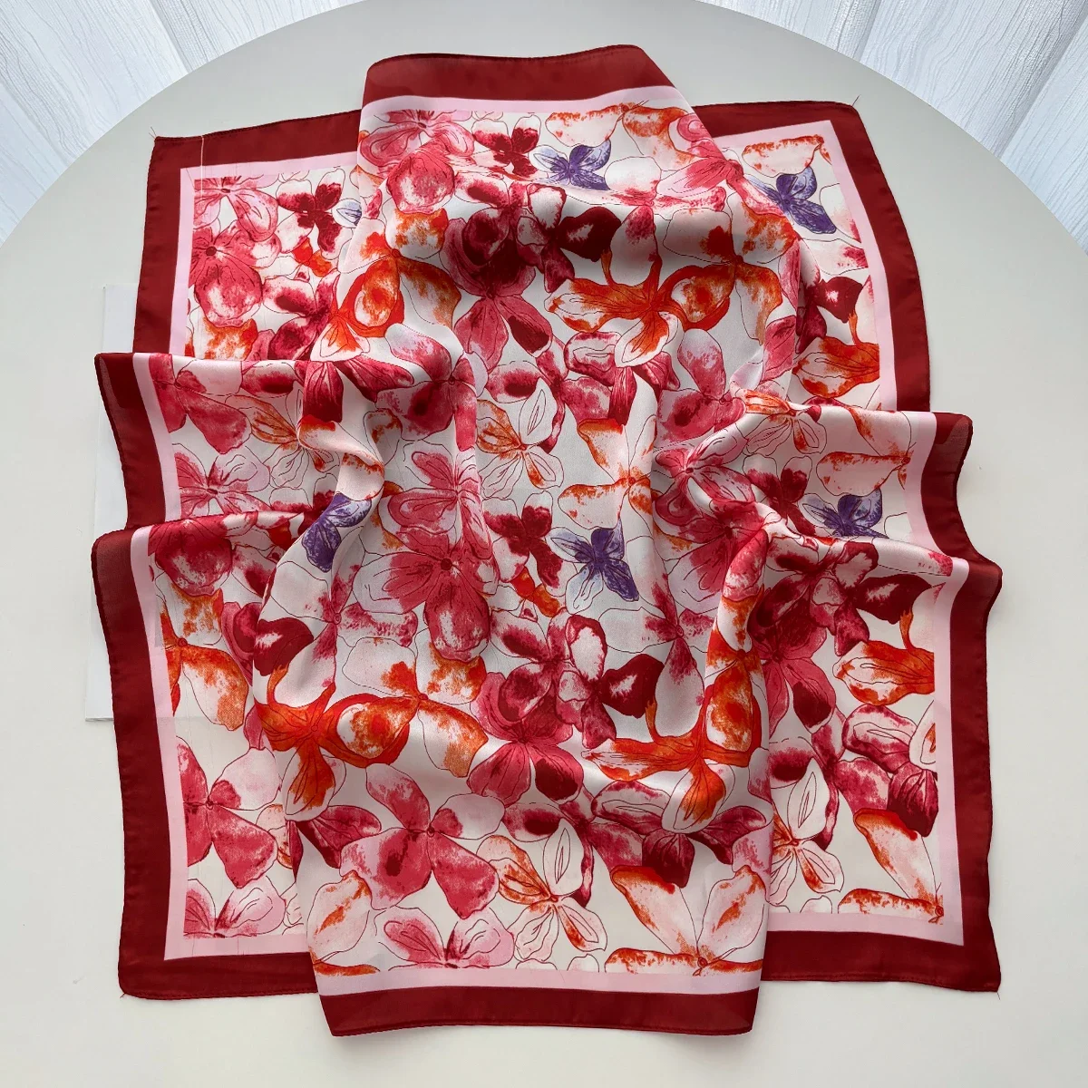 Women Elegant Soft Satin Square Scarf Fashion Floral Print Silk Feeling Neck Hair Head Scarf Luxury Bandana Bag Accessory