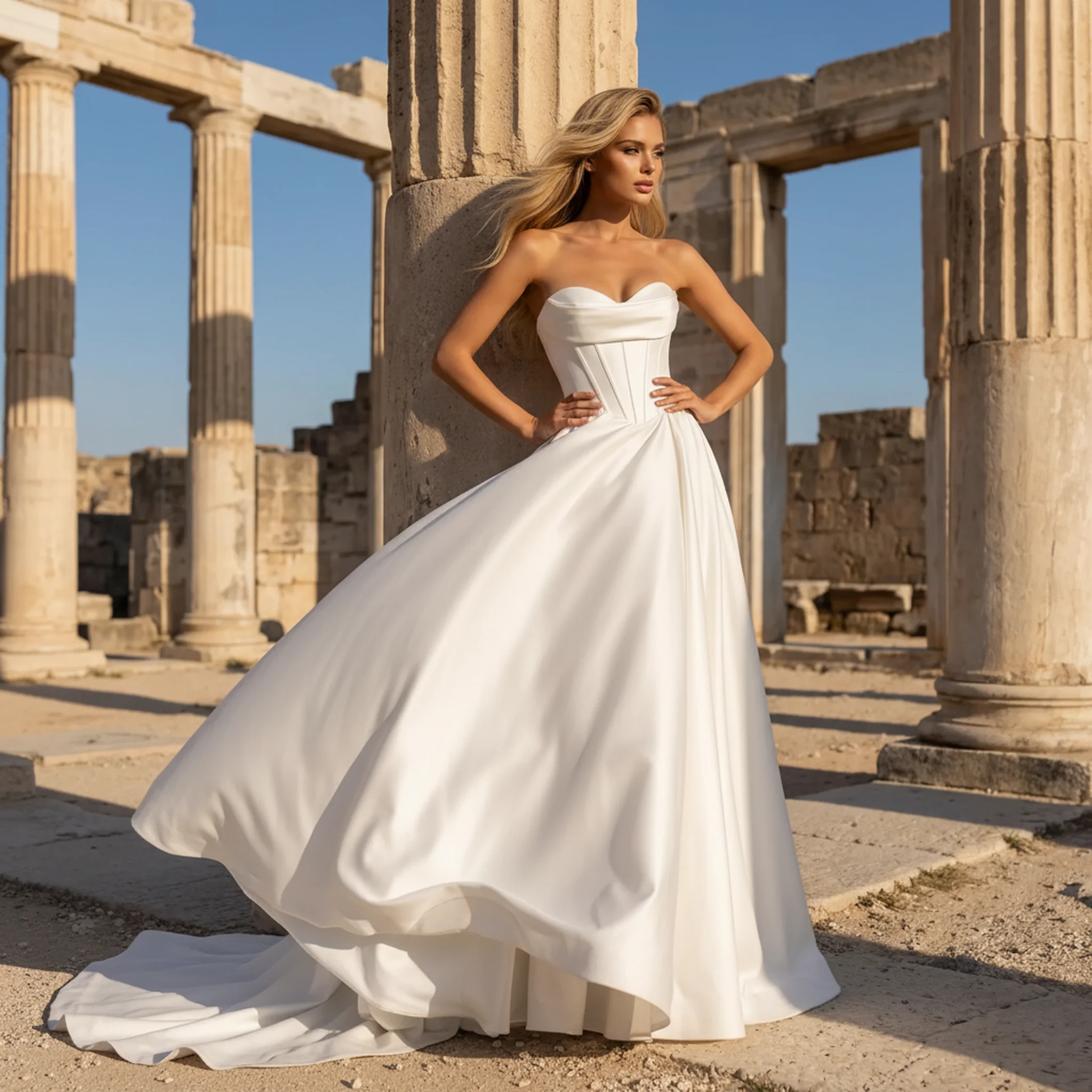 Simple Pleated Sweetheart Wedding Dress Long A Line Ball Gown For Bride Vestidos Novia Strapless Bridal Party Gown For Women image 4