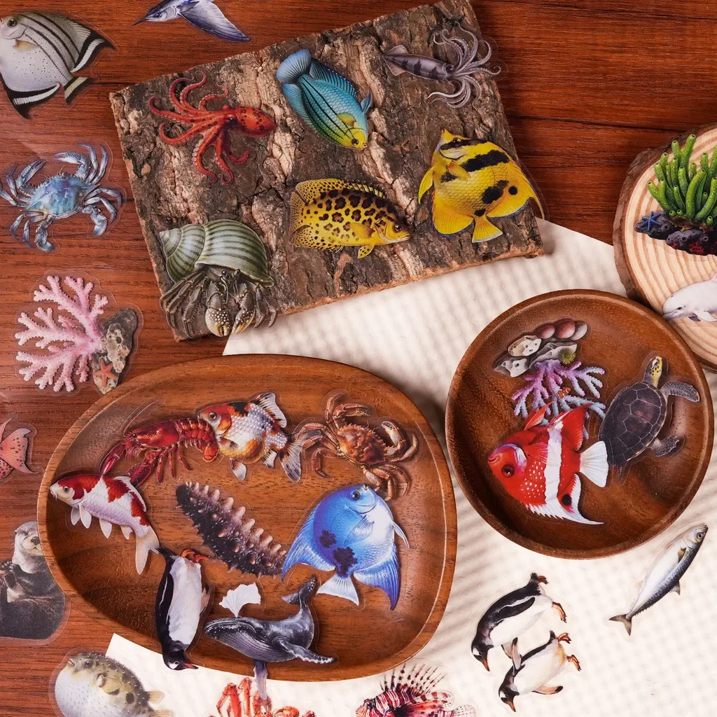 PET Ocean Creature Sticker Pack 56 Sheets, Lifelike Sea Fish Art Decorative Stickers for Journal & Scrapbook AnimeWorlds Store