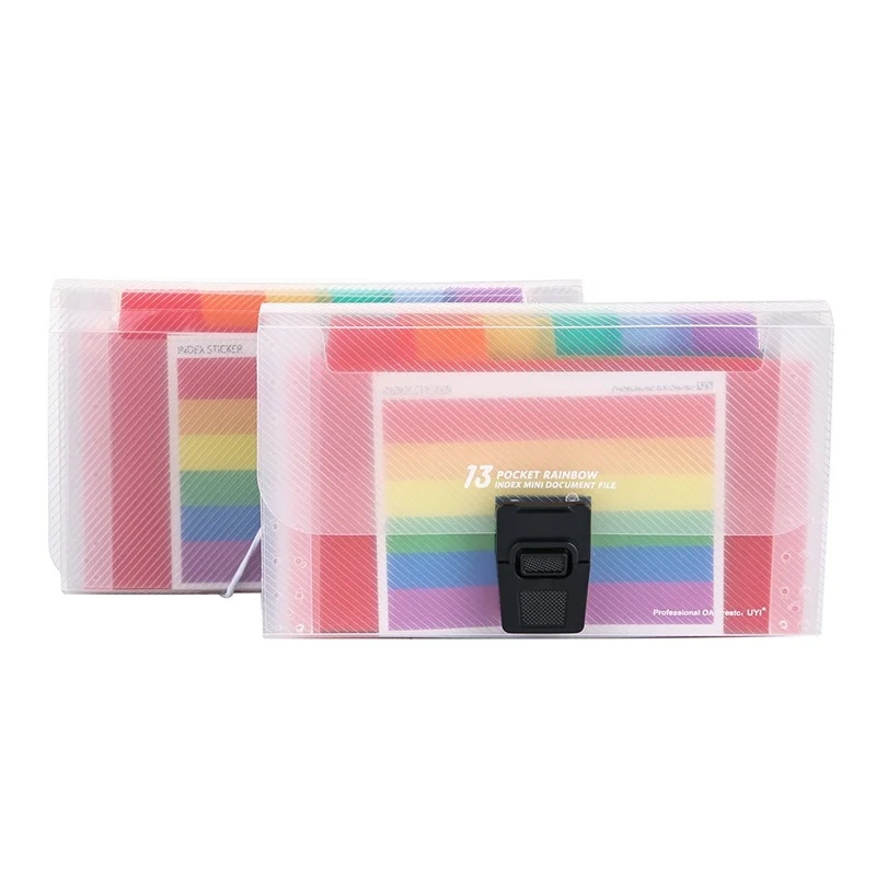 Rainbow Organ Bag Folder Plastic Rope Binding Office A6 Mini Bill Bag 13 Compartment Storage Clip Holder Storage Bag