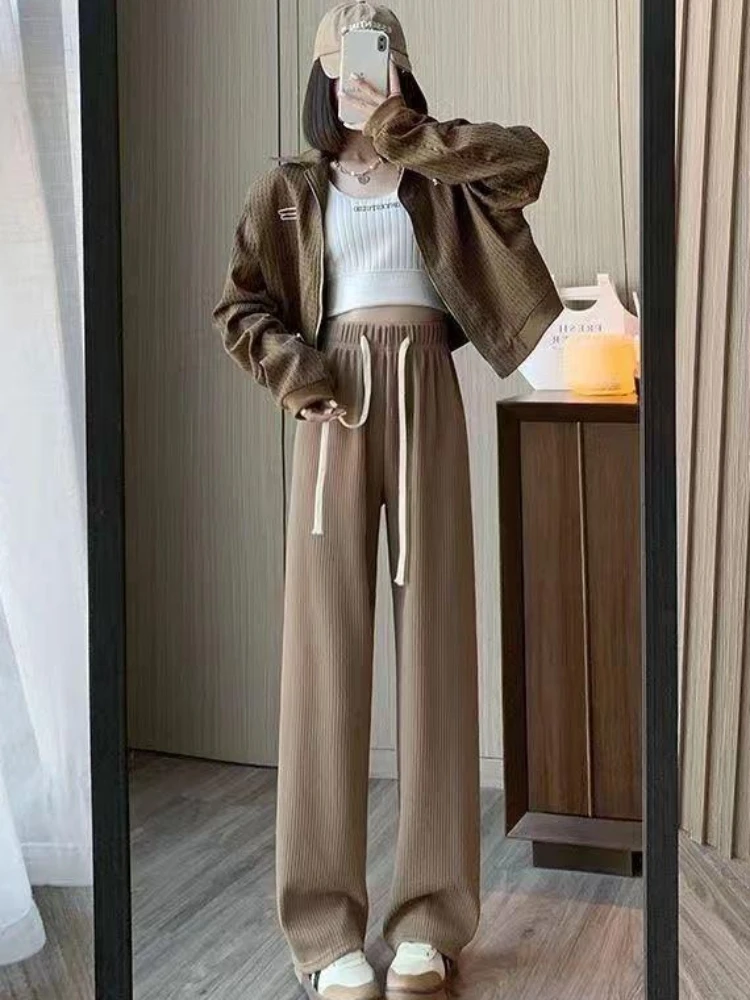 Pants Women Simple Fashion Tender Temperament Chic Drawstring Youthful Straight Trousers Streetwear Korean Style Schoolgirls New