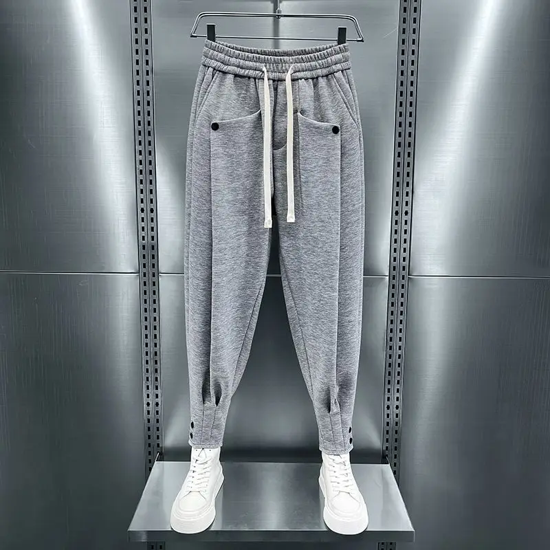 2024 Brand Men's Casual Sports Pants Korean Style Fashion Bind feet Button Outdoors sweatpants Men Elastic Bunched Foot Trousers