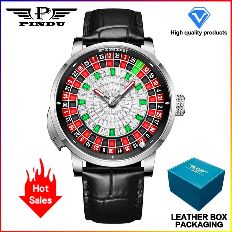 PINDU Design Nieuwe Drukknop Draai Russische Roulette Spel 46MM Mechanisch Herenhorloge NH35A Saffierglas Diamant Wijzerplaat Herenhorloge - afbeelding 1