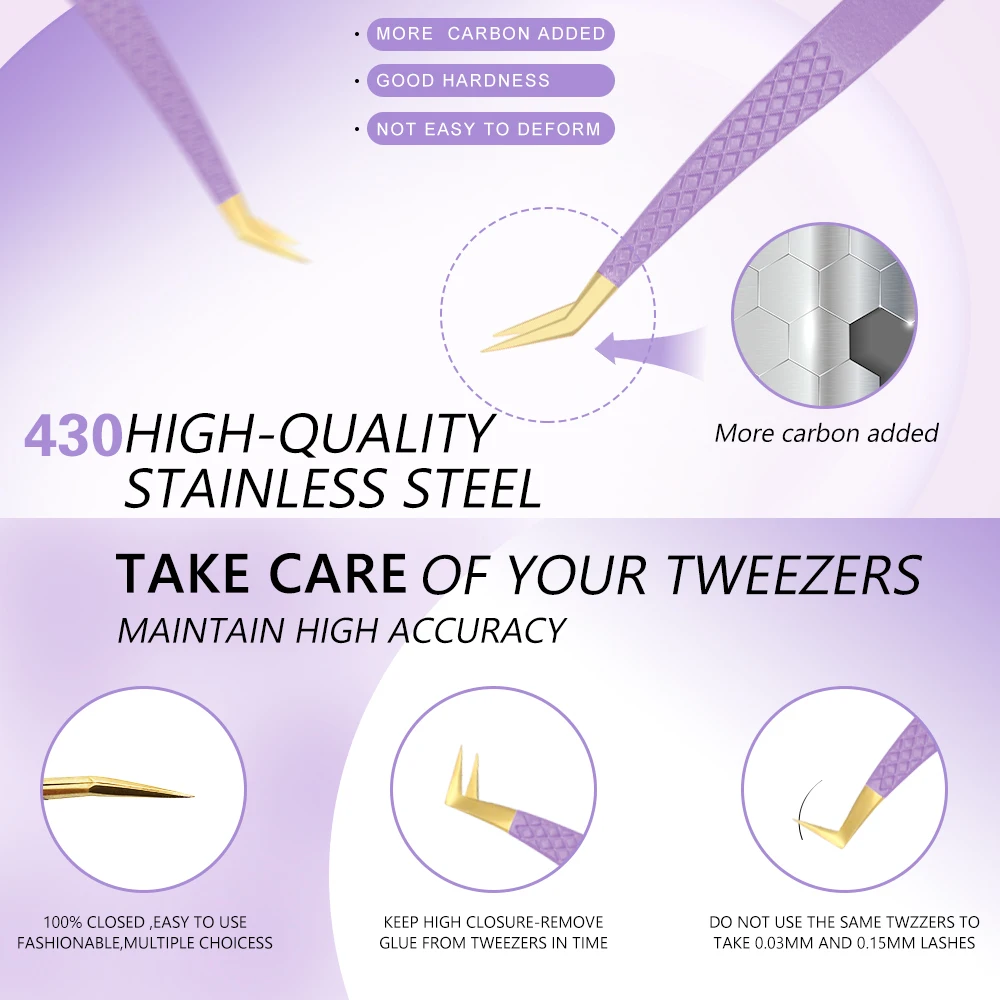 AILEISHI Eyelashes Tweezers Stainless Steel Superhard Tweezers High Precision Anti-static Tweezers For Eyelash Extensions Tools