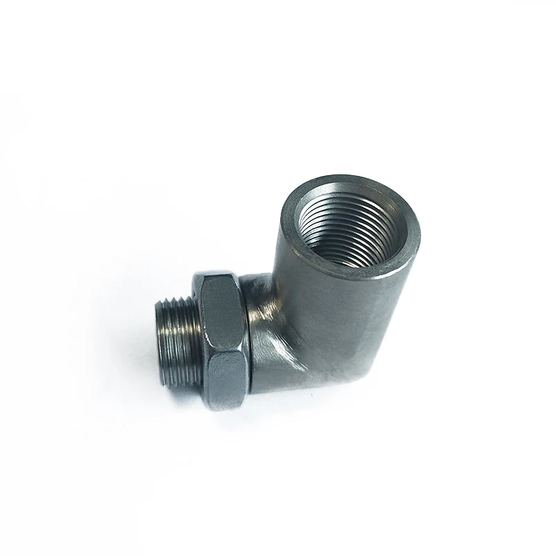 Universal 90-degree exhaust pipe oxygen sensor adapter interface connector (with nut), automotive accessory for various vehicles