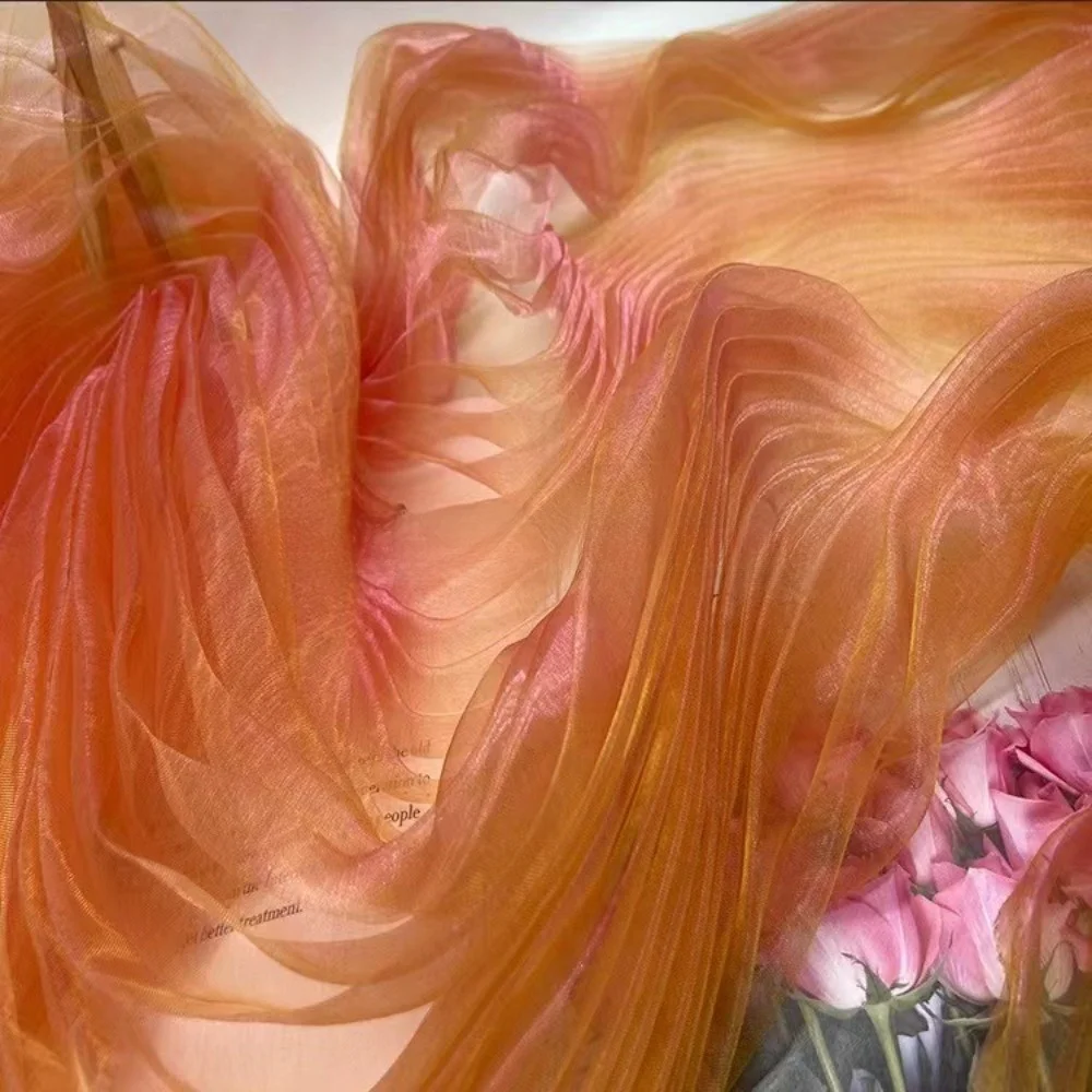 150cm X 1 Yard Organza Pleated Fabric Hardnet Texture Colorful Two-color Three-dimensional Pleated Fabric Gradient Color