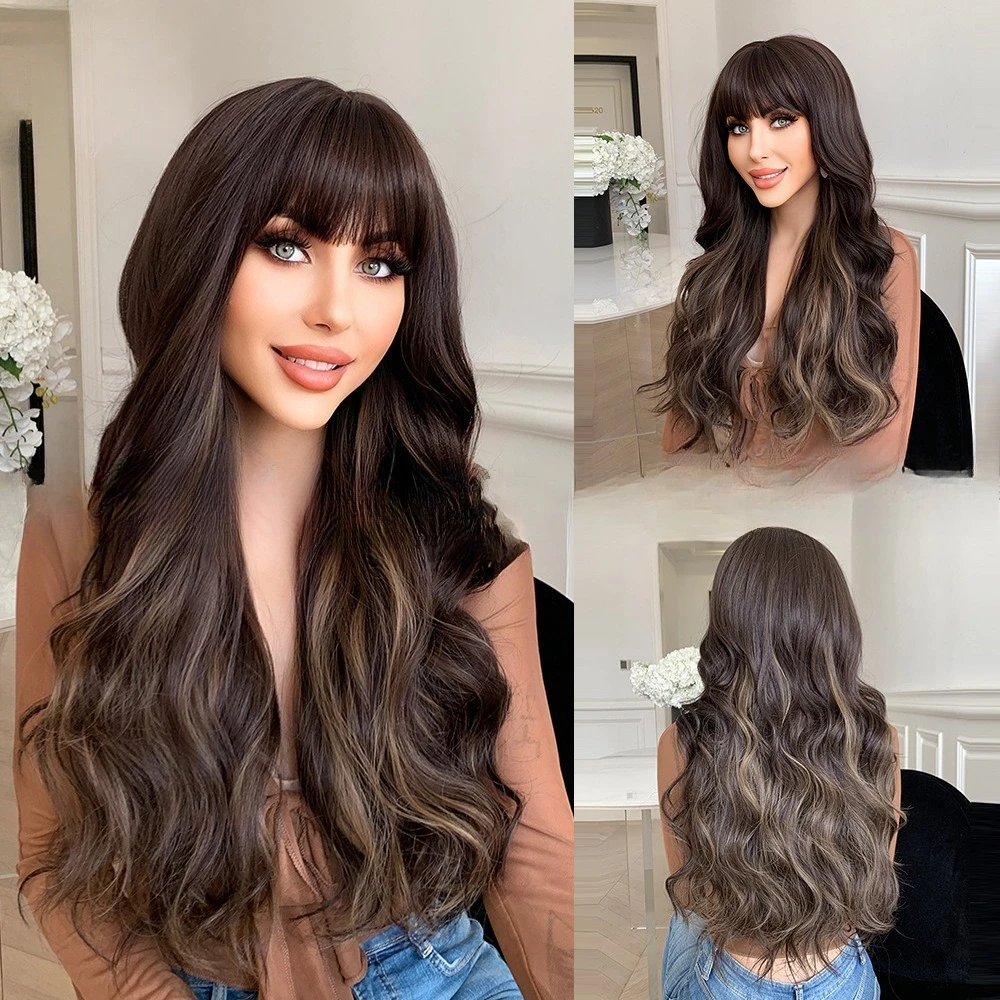 

Wig female European and American fashion long curly hair black pick gold big wave wig cover