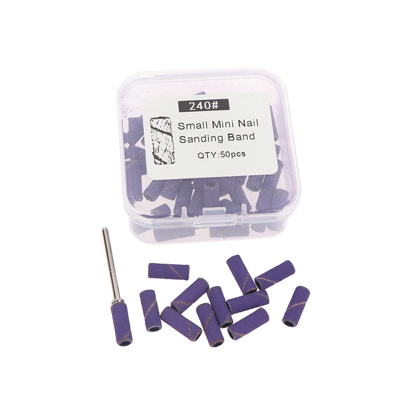 50PCS 240# Mini   Tapered Nail Sanding Bands With Metal Mandrel, Purple 240 Fine Grit Sanding Bands For Nail Drill Manicure