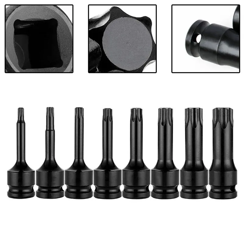 Imagem -02 - Drive Impact Torx Socket Bit Wrench Adaptador Pneumático T20-t80 Nut Batch Head Key Wrench Ferramentas Manuais Conjunto com Caixa para Reparação Automóvel