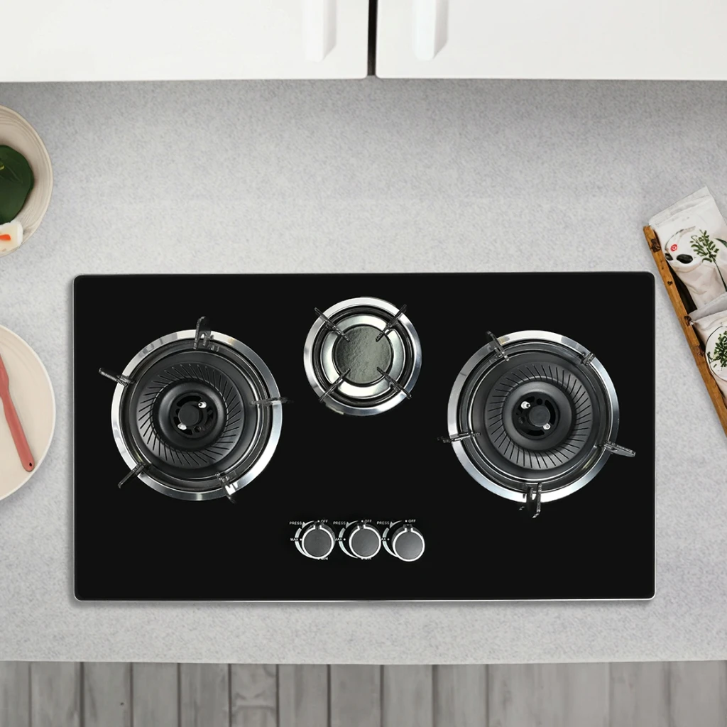 ガラスパネルガスコンロ - 電池点火式LPGクックトップ、安全機能付き家庭用キッチンコンロ