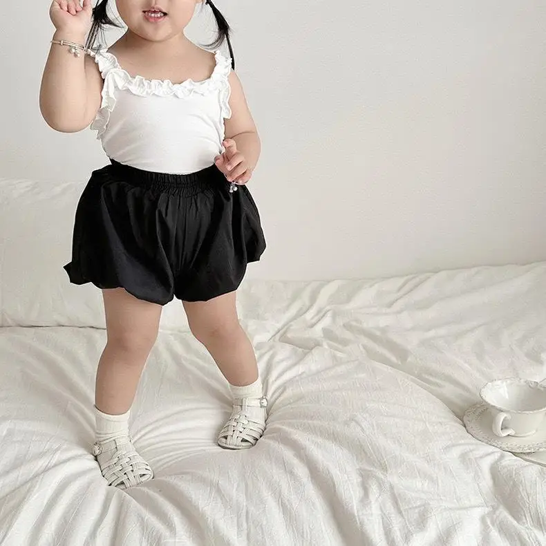 Korean Version Summer Baby Flower Bud Pants Girl Solid Color Summer New Casual Cute and All-match Kids Shorts Pants