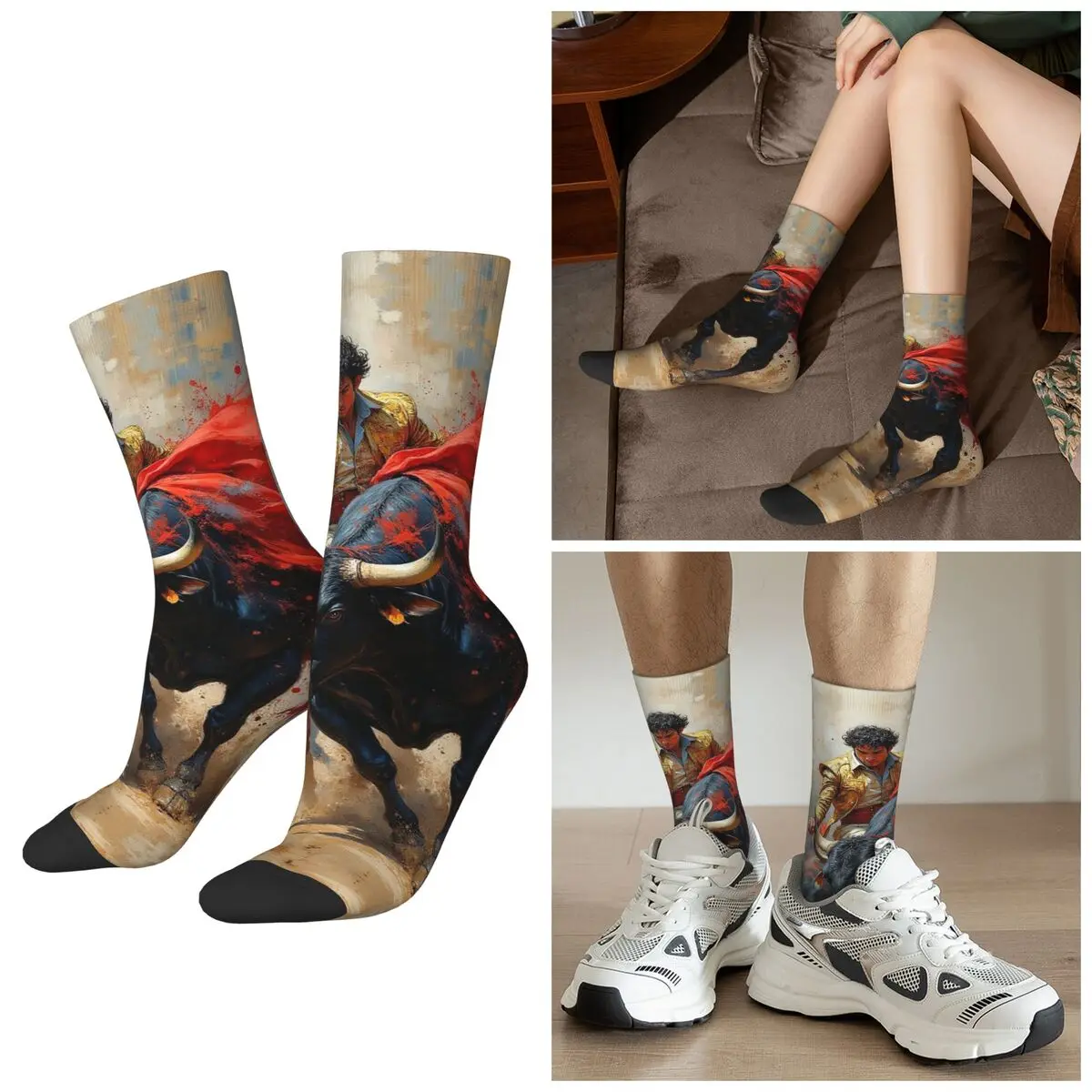

All Seasons Spanish Bullfighter Oil Painting Socks Harajuku Crew Socks Super Soft Stockings for Men Women Christmas Gifts
