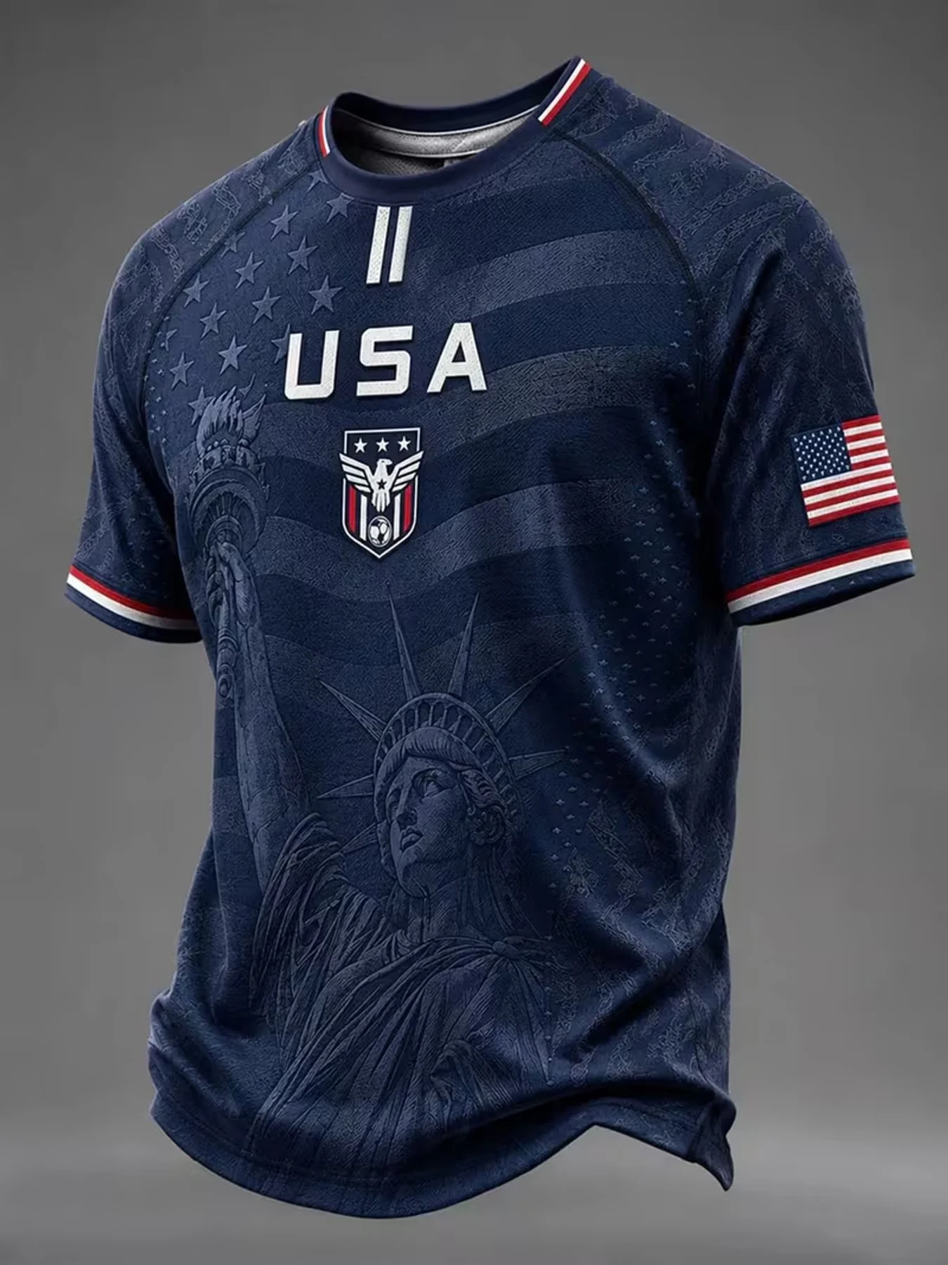 [Printed Design - No Texture] Fashionable casual trendy American-style sports jersey featuring the Statue of Liberty, the Americ