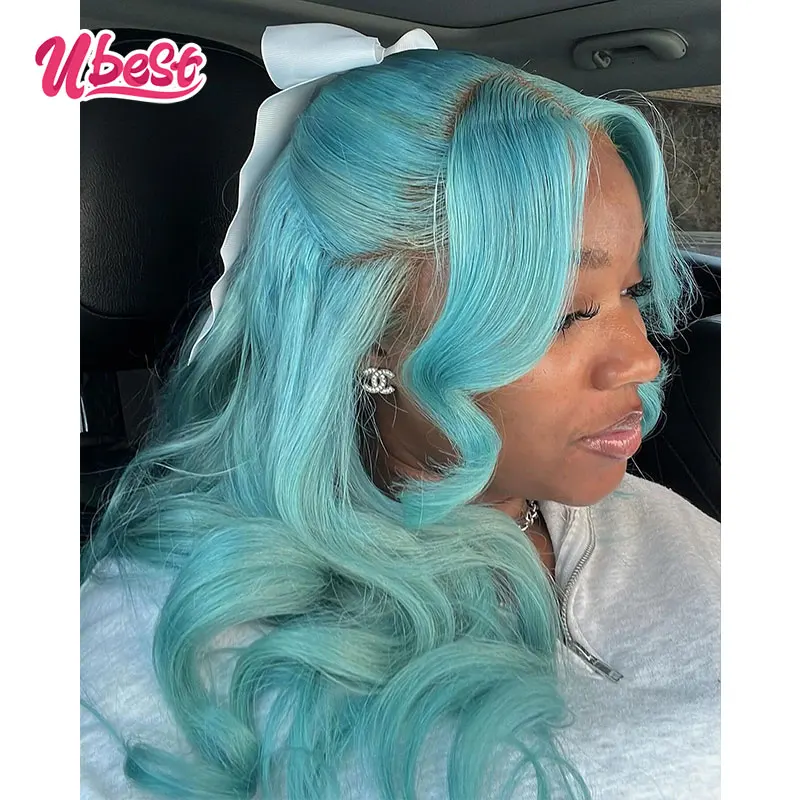 

13x6 30inches Light Blue Color BodyWave Lace Front Human Hair Wig 200% Brazilian Body Wave Transparen Lace Frontal Wig For Women