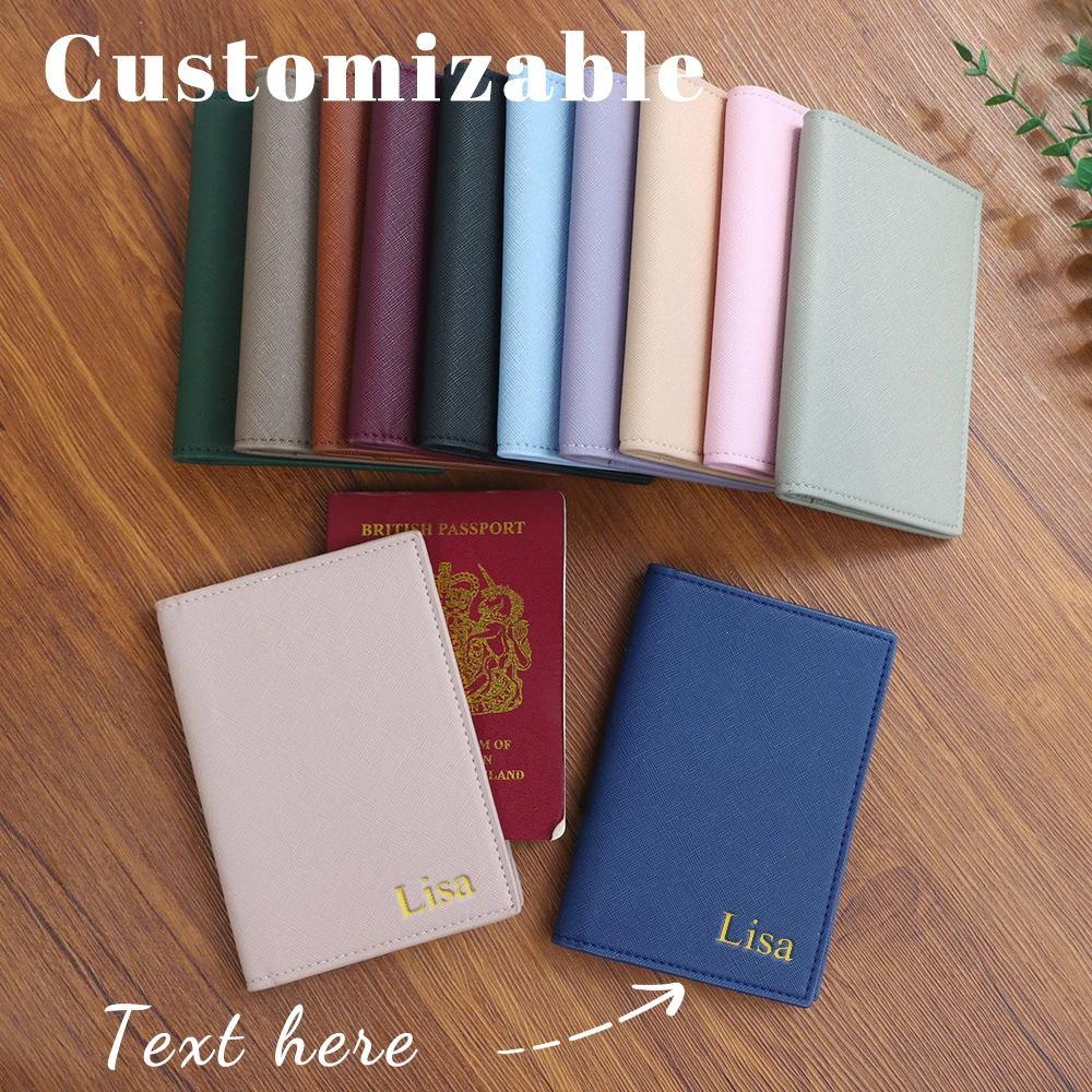 Customized Letter PU Leather Passport Holder ID Protection Case, Loose Change Bank Card Storage Bag, Travel Passport Bag