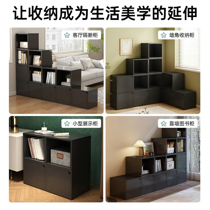 Black bay window cabinet, wall side cabinet, low cabinet, locker, free combination , square lattice, living room