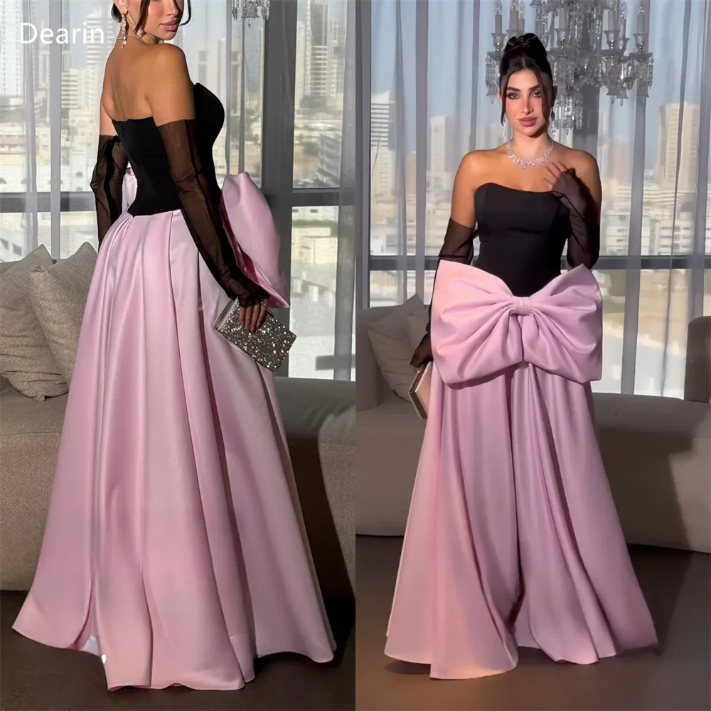 

Customized Evening Gown Dearin Strapless A-line Floor Length Bows Draped Bespoke Occasion Dresses Prom Saudi Arabia Formal Dress