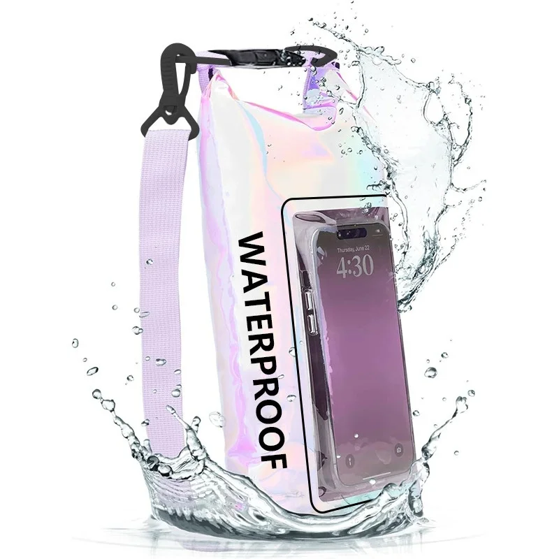 Iridescent Waterproof Bucket Crossbody Dry Bag Outdoor Swimming Colorful Waterproof Phone Storage Pouch For Beach Water Sports view 6
