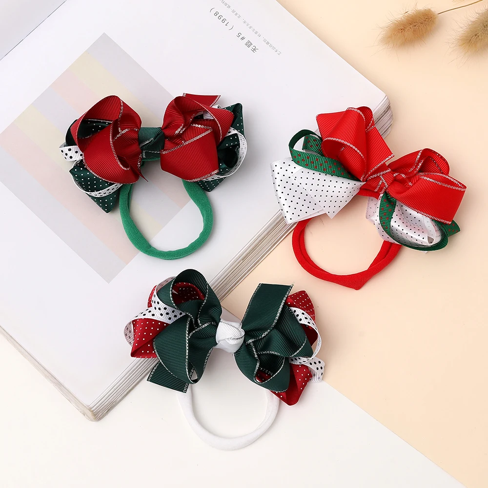 Christmas Baby Headband for Girls Children Elk Red Bows Turban for Babies Soft Nylon Kids Headwear Fashion Hair Accessories