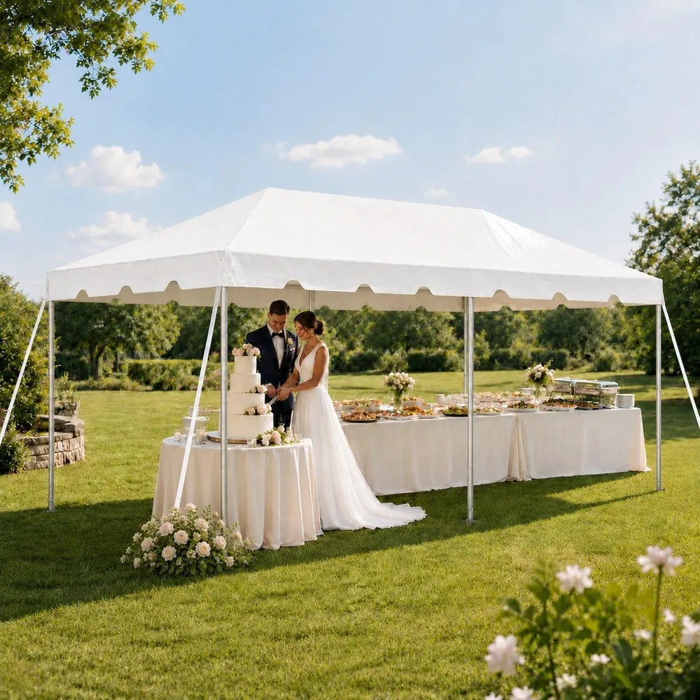 

10x20 Weekender West Coast Frame Party Tent, White PVC Canopy with Storage Bag, Professional Grade, No Center Pole,, Customized