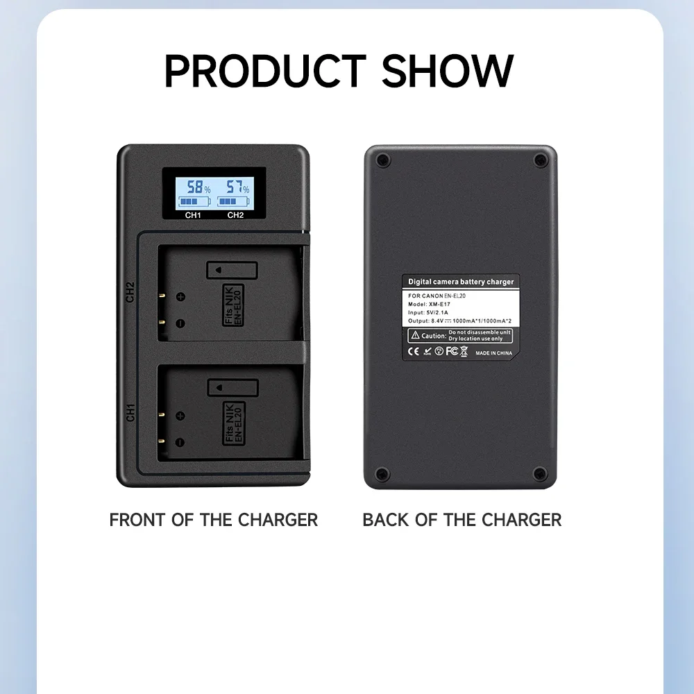 USB LCD Camera Battery Charger EN-EL20 Digital Charger For Nikon COOLPIX P1000 P950 J1 J3 S1 V3