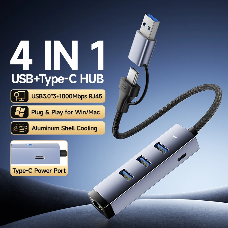 Typ-C/USB-Gigabit-Ethernet-Adapter, USB 3.0-Netzwerkkarte zu RJ45-LAN-Schnittstelle, Ethernet für MacBook, Laptop, Computer