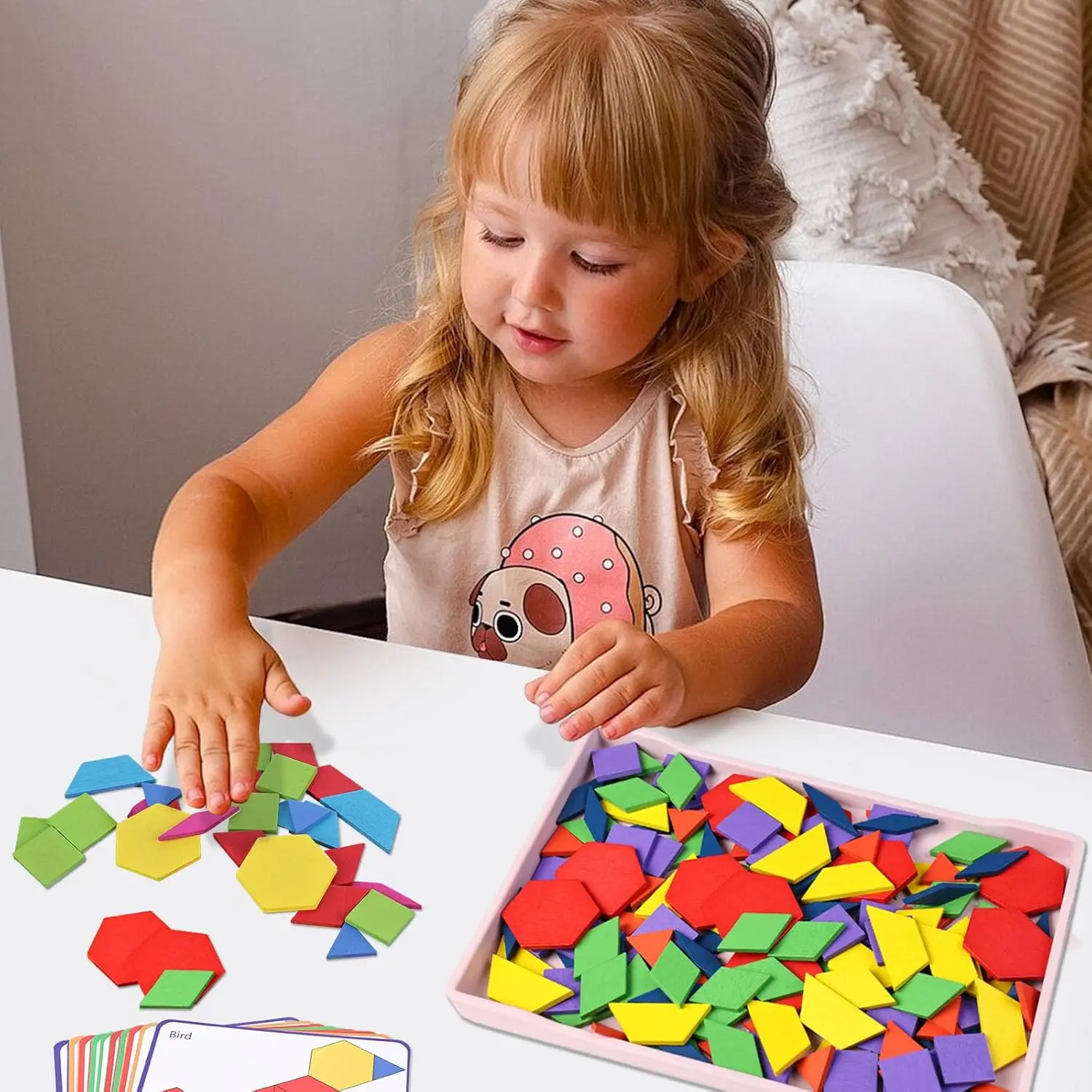 كتل نمط خشبية أشكال للأطفال، لغز تانجرام هندسي مع بطاقات أنشطة، 150 قطعة لعبة تعليمية #5