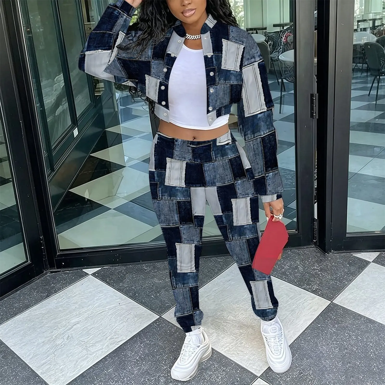 Ladies Casual 2 Piece Set Retro Slim Cropped Long Sleeve Jacket Fashion Elegant Sweatpants Everyday Commuting Vacation Outfit