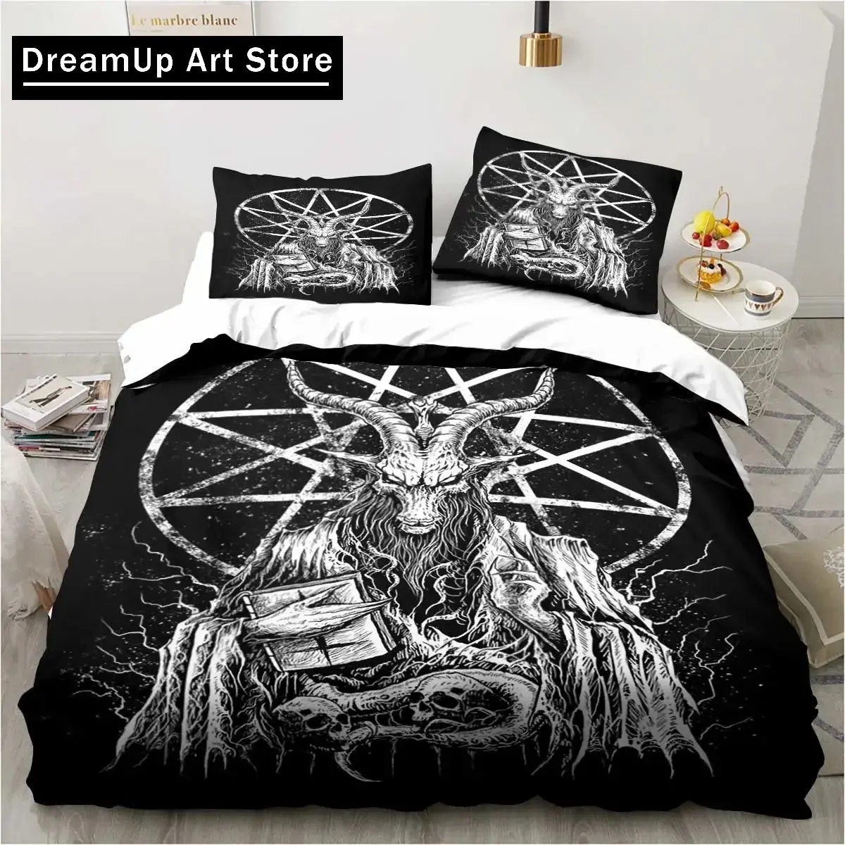 Baphomet Satan Demon Evil Christmas Navidad Bedding Set Boys Girls Twin Queen Full Size Duvet Cover Pillowcase Bed Adult