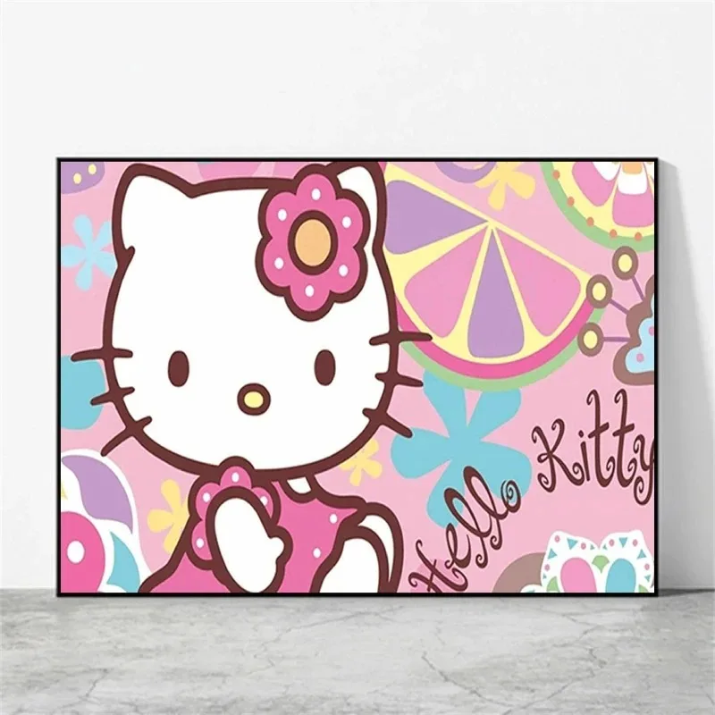 هالو كيتي لوحة فنية قماشية ، ألعاب ملصقات صخرية ، طباعة صور زخرفية ، ديكور غرفة المعيشة ، لوحات منزلية حديثة