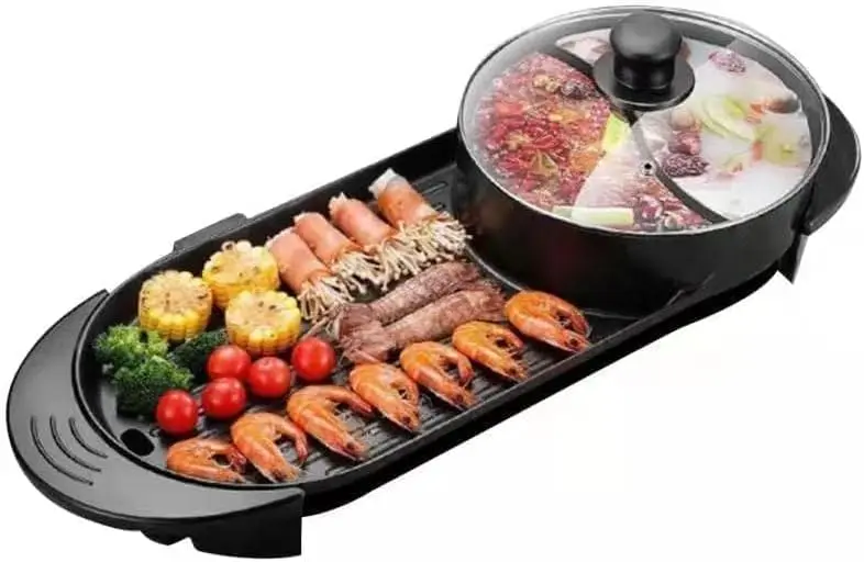 

27″ Hot pot with Grill,Electric BBQ Grill 2200W Non-Stick Korean Barbecue Grill for 2-12 People,Independent Dual Temperature Con