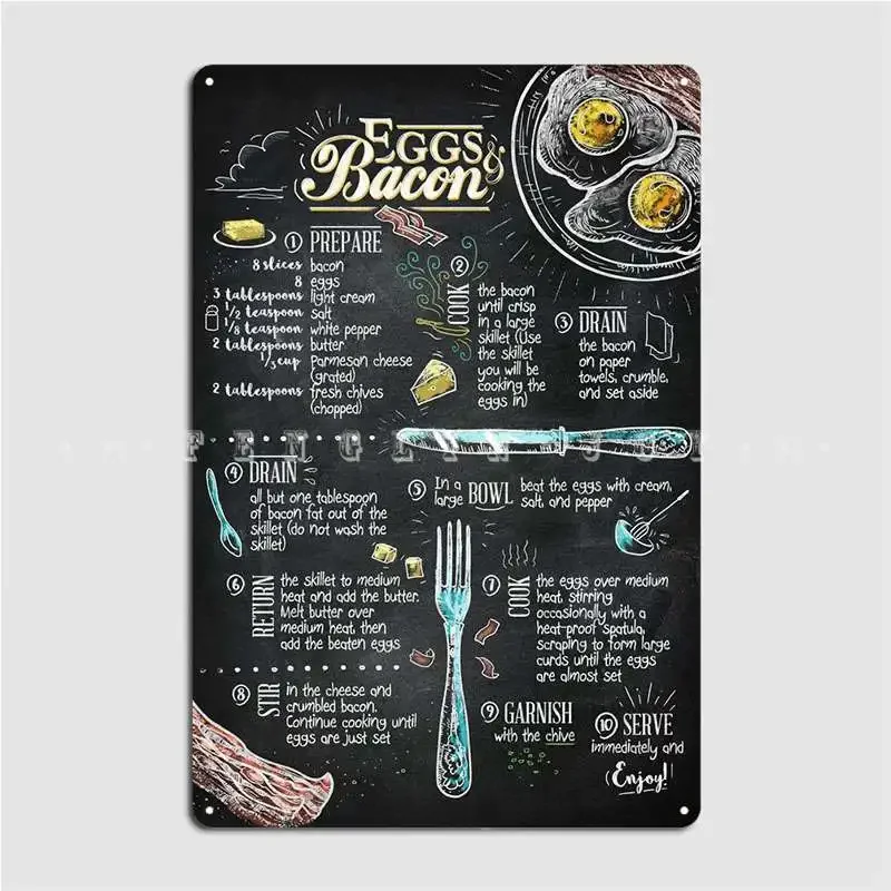 Eggs And Bacon Metal Sign Plates Vintage Club Mural Tin Sign Poster