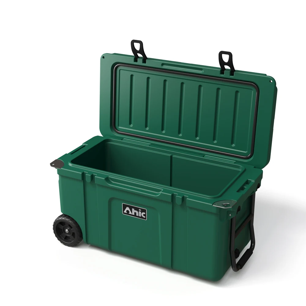 70QT Custom Logo Lunch Insulated Roto Molded Plastic Ice Chest Trolley Cooler Box Outdoor with Wheels for Car Camping view 3