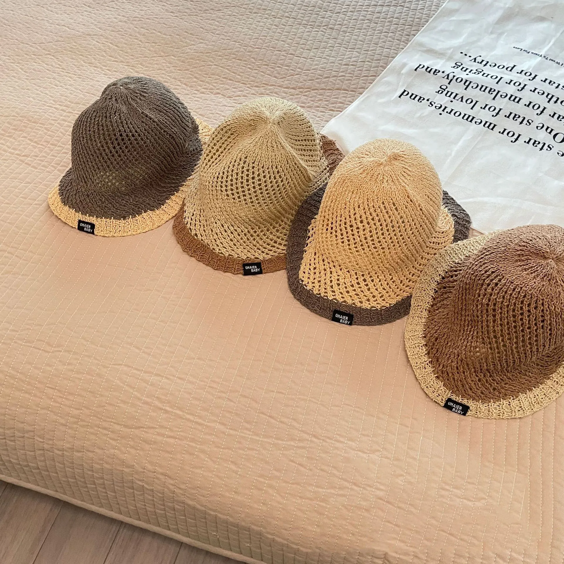 

2023 Baby Bucket Hat Summer Kids Sun HatColor-blocked Children Knitted Fisherman Hat With Label