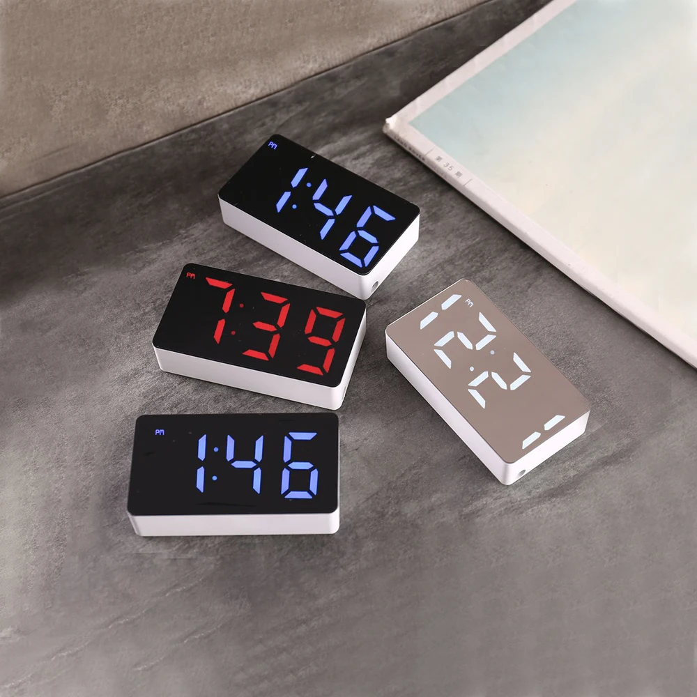 Mini LED Electronic Clock Mirror Watch Smart Small Alarm Clock Desk Digital  Mini Table Clock for Bedroom Decoration