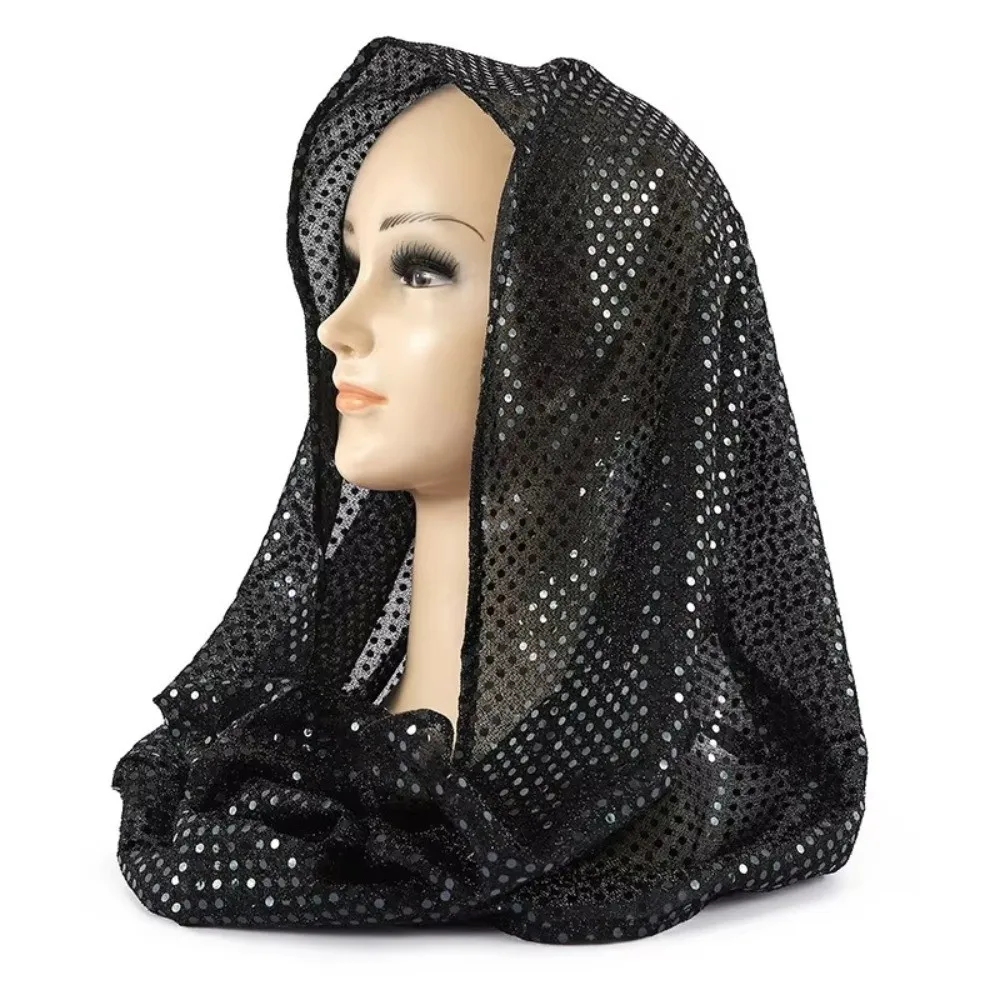 

Fashion Soft Sequin Hooded Headscarf Breathable Solid Color Head Wraps Lightweight Sequin Turbante Daily Wear