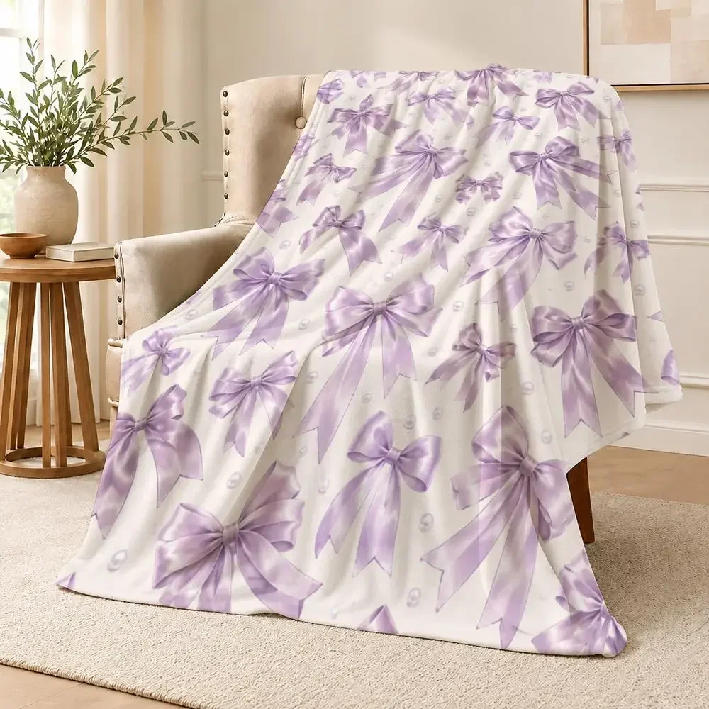 Y2K Pink Bow Tie Coquette Girly Ribbon Aesthetic Pattern Throw Soft Flannel Throw Blanket Warm for Couch Bed SofaCozy All Season