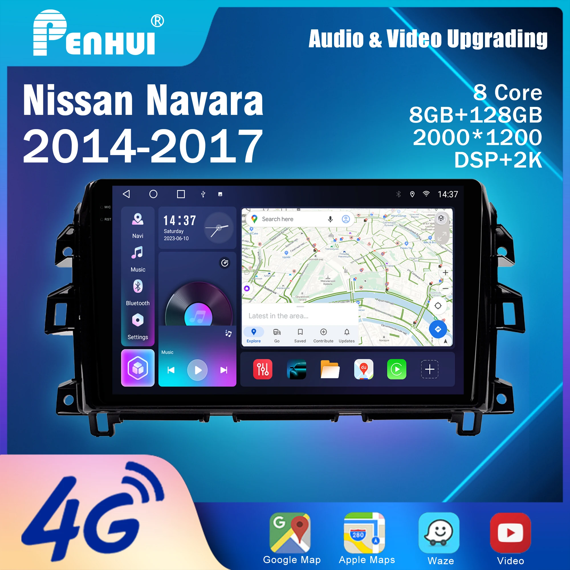 

Penhui Android Car DVD Player 2 Din for Nissan Navara 2014-2017 Multimedia Screen with DSP, Bluetooth, Audio & CarPlay